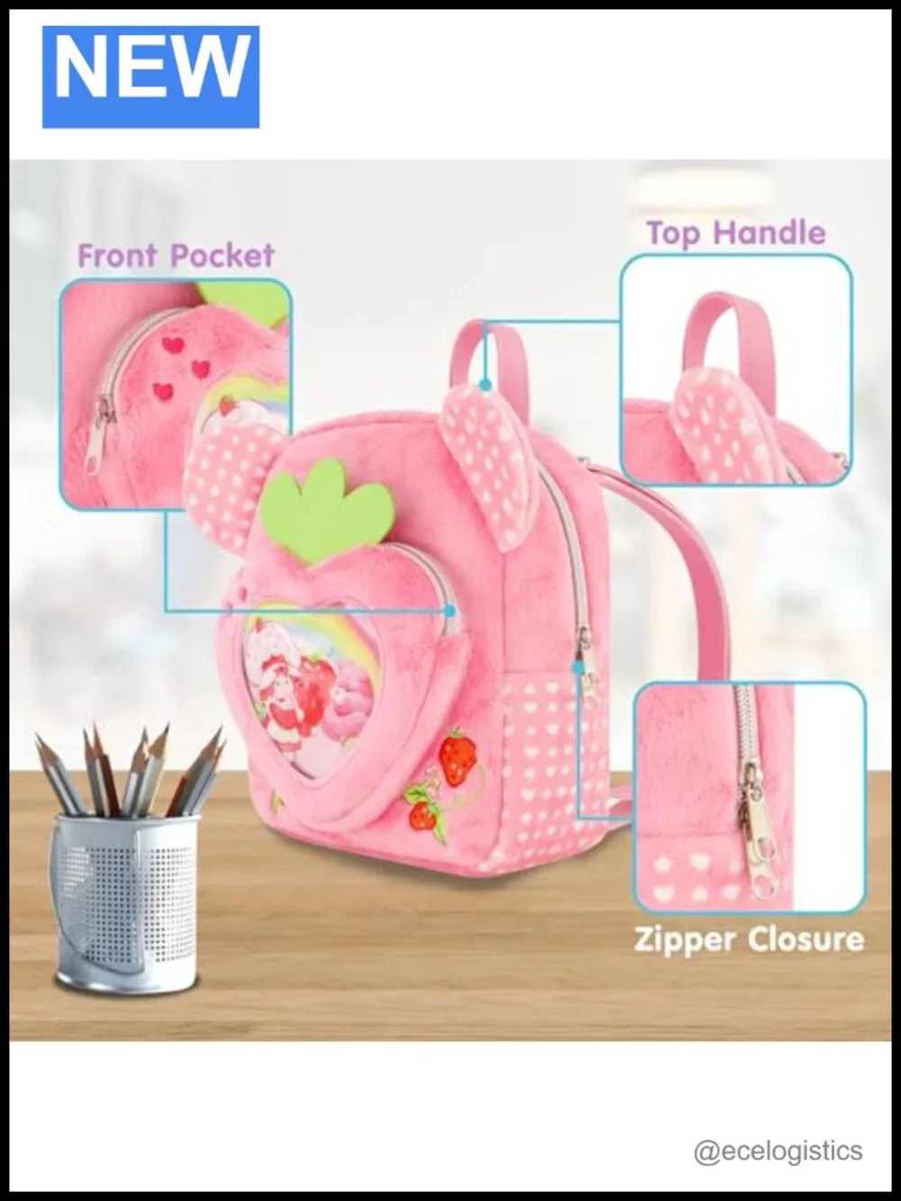 Care Bears Strawberry Shortcake Licensed Plush Mini Backpack Purse